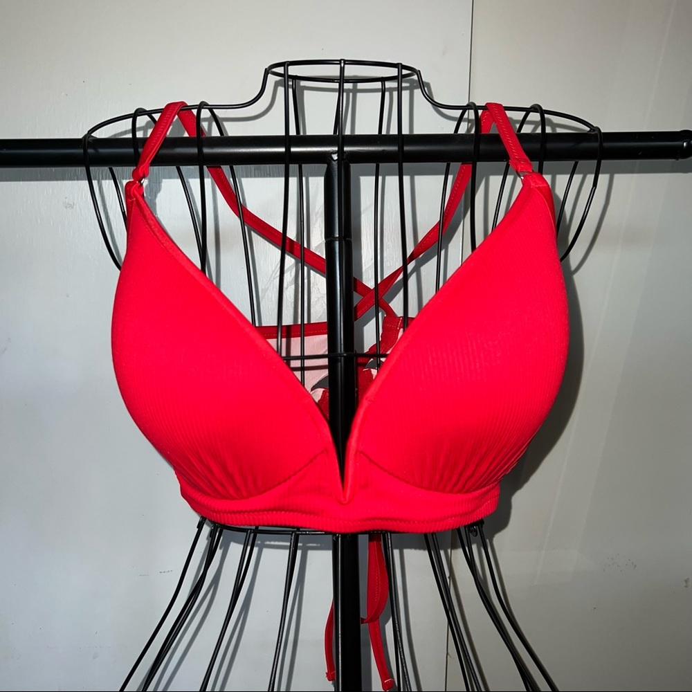 Shade and Shore Lace up Red Bikini Top
